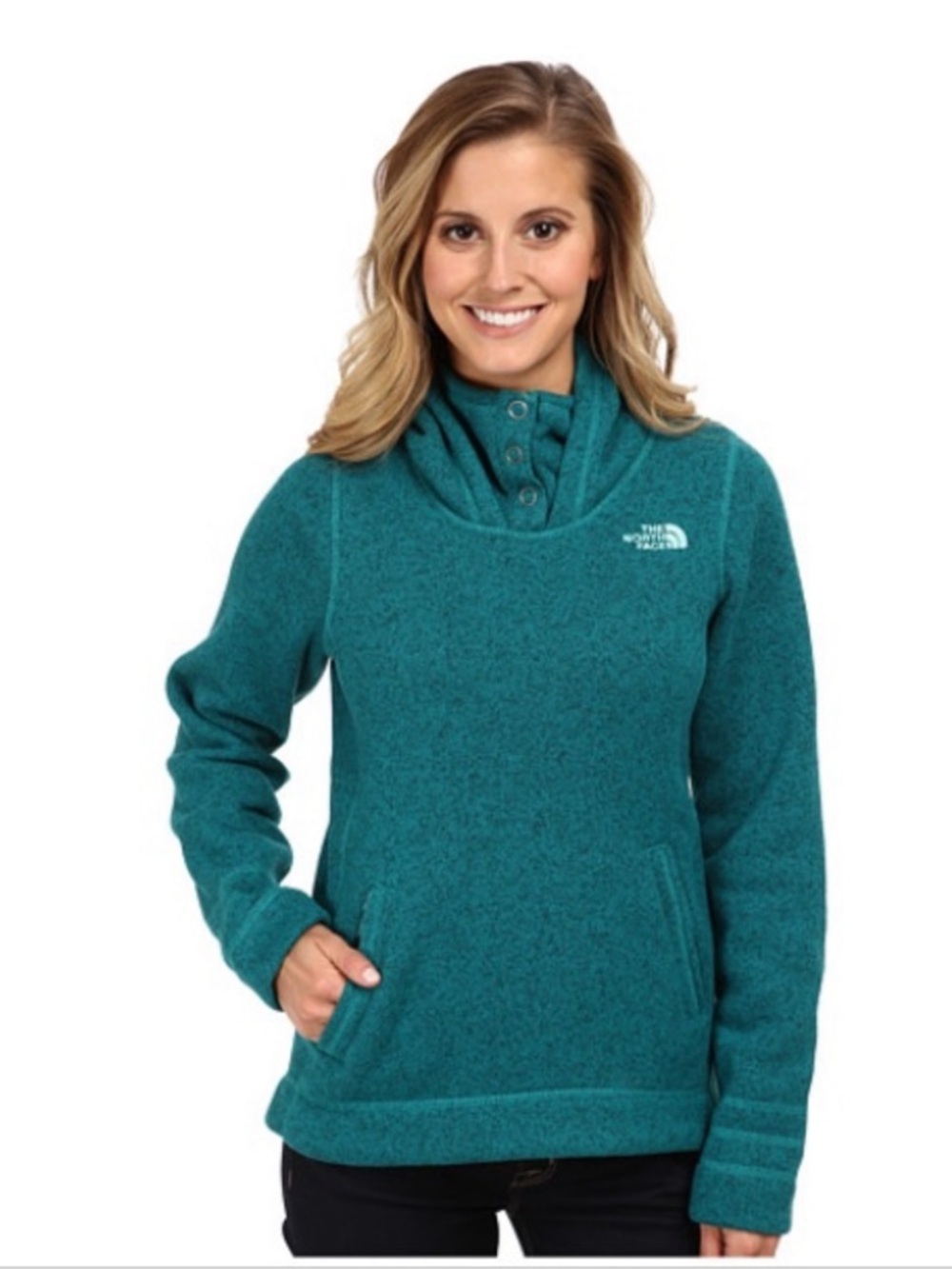 North Face Crescent Sunshine Teal Hooded Fleece Pullover XXL Plaid Lined Hood